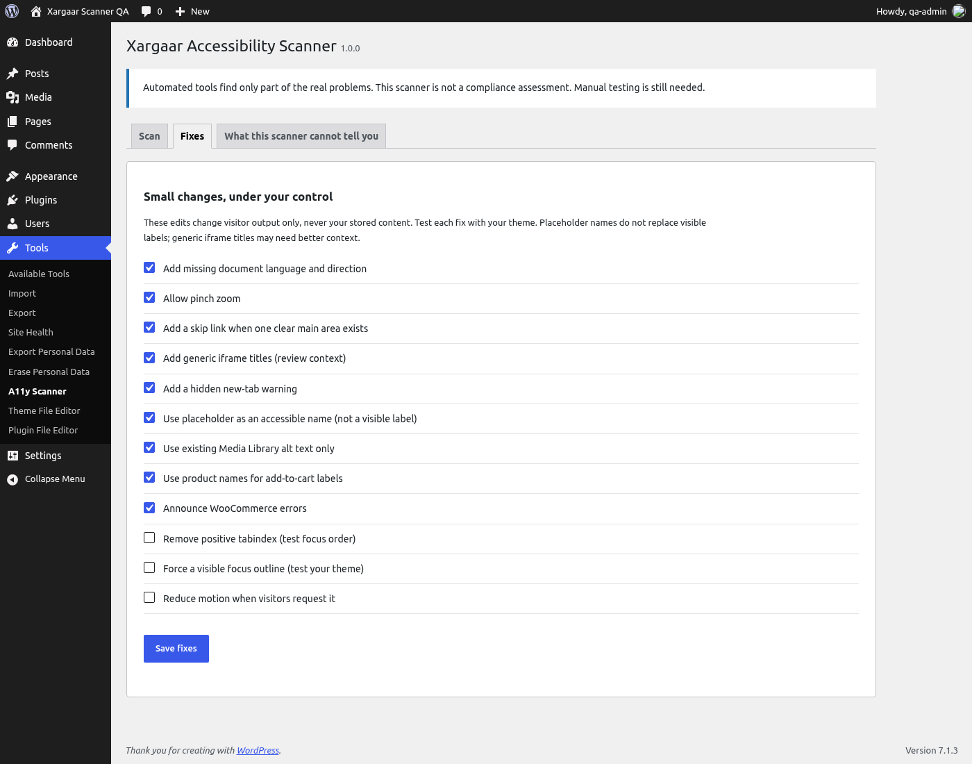 Optional accessibility output fix toggles