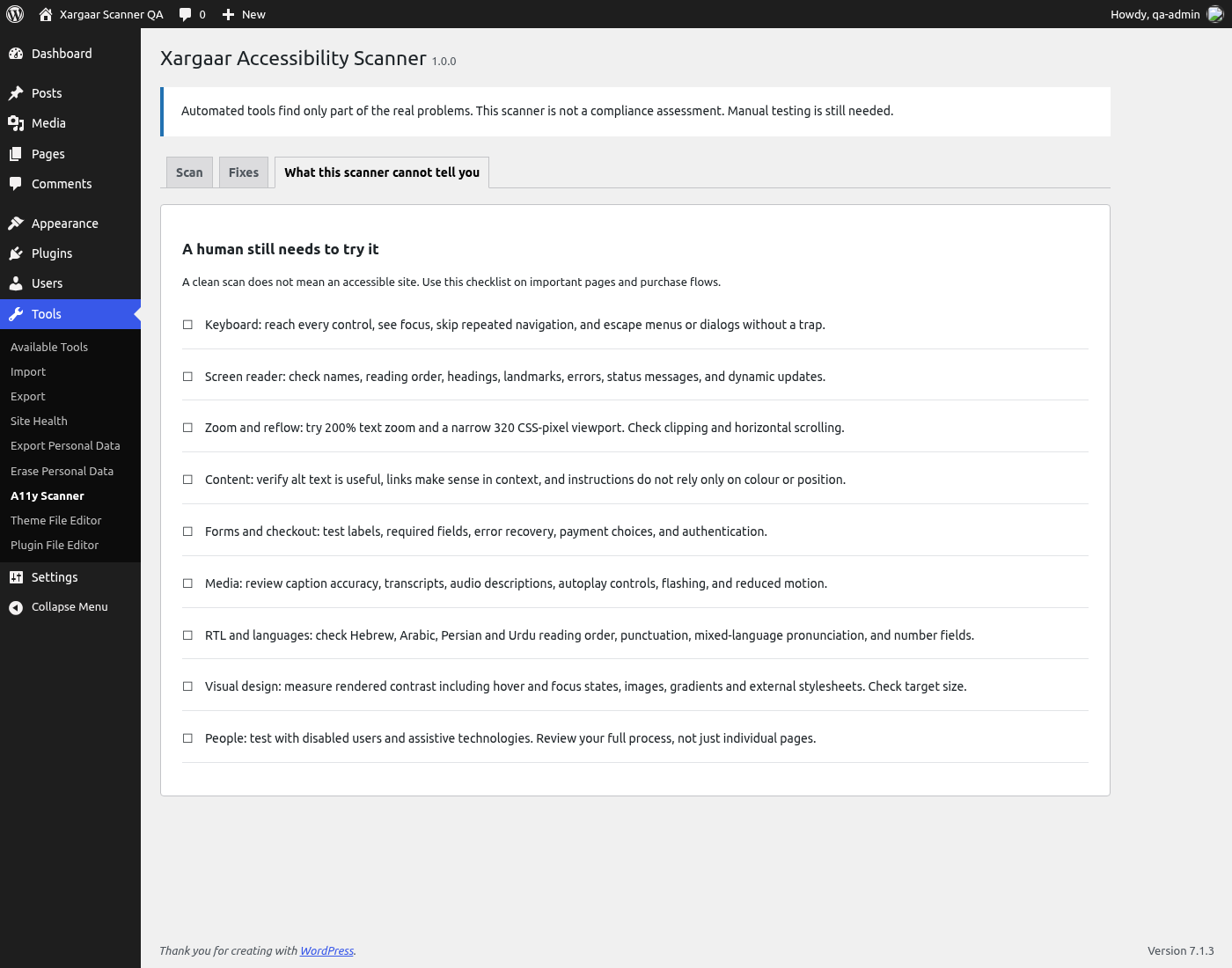 Manual accessibility testing checklist